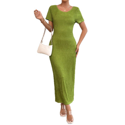 Damen Maxikleid Rippstrick Figurbetonend Kurzärmelig