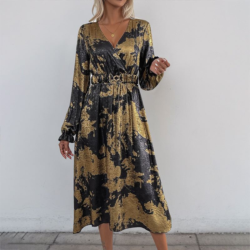 Damen Wickelkleid Elegantes Muster Taillierbarer Gürtel
