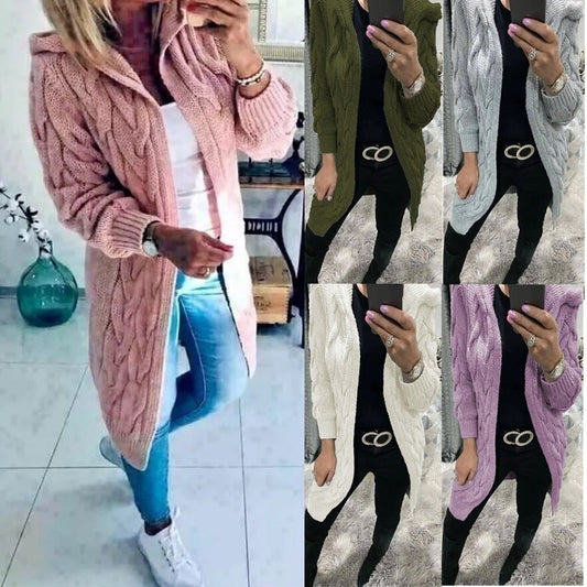 Damen Cardigan Grobstrick Zopfdesign Beige mit Taschen - Eveloria