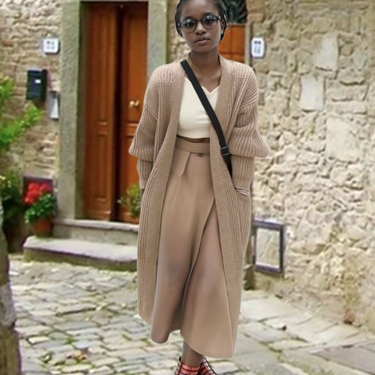 Damen Langstrickcardigan Lässige Struktur Weite Passform Beige