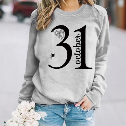 Damen Sweatshirt Halloween-Motiv Bequem Grau Eveloria