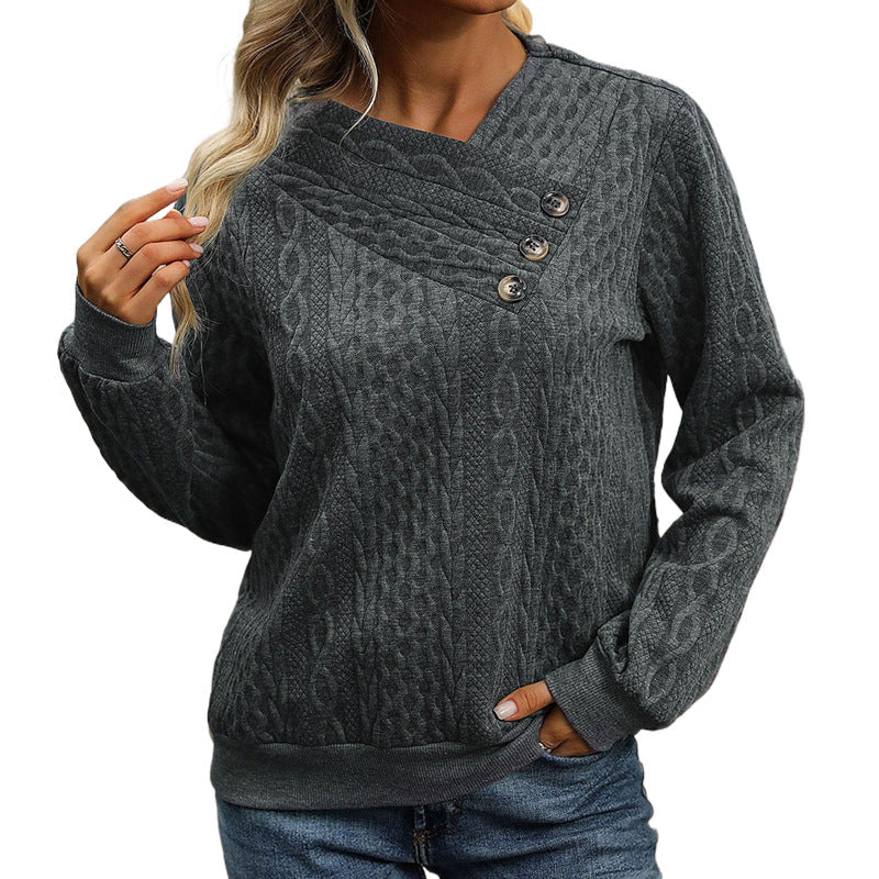 Damen Strickpullover Lässig Wellenmuster Knopfdetails Beige Eveloria