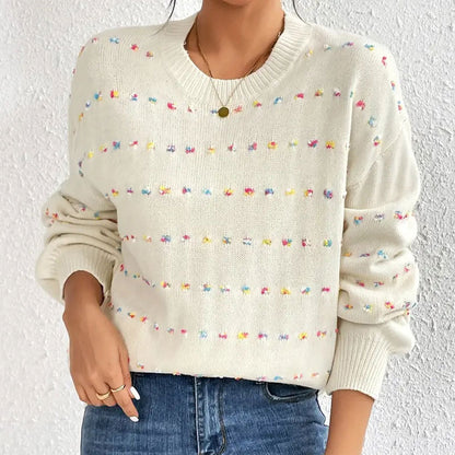 Damen Strickpullover Bunt Knötchenmuster Weit Eveloria
