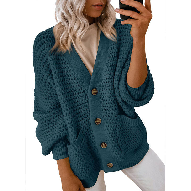 Damen Strickjacke Dickstrick Knöpfe Beige Eveloria