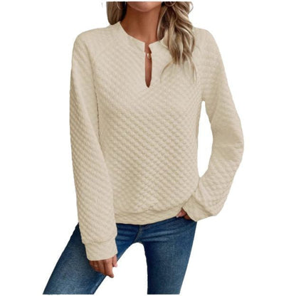 Damen Sweatshirt Strukturiertes Steppdesign Modischer Ausschnitt Grau