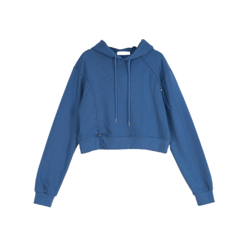Damen Cropped Kapuzenpullover Verstellbarer Kordelzug Grau Eveloria