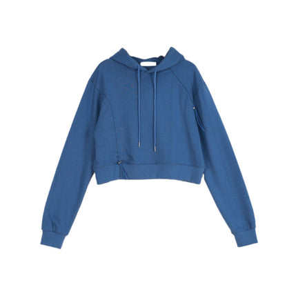 Damen Cropped Kapuzenpullover Verstellbarer Kordelzug Grau Eveloria