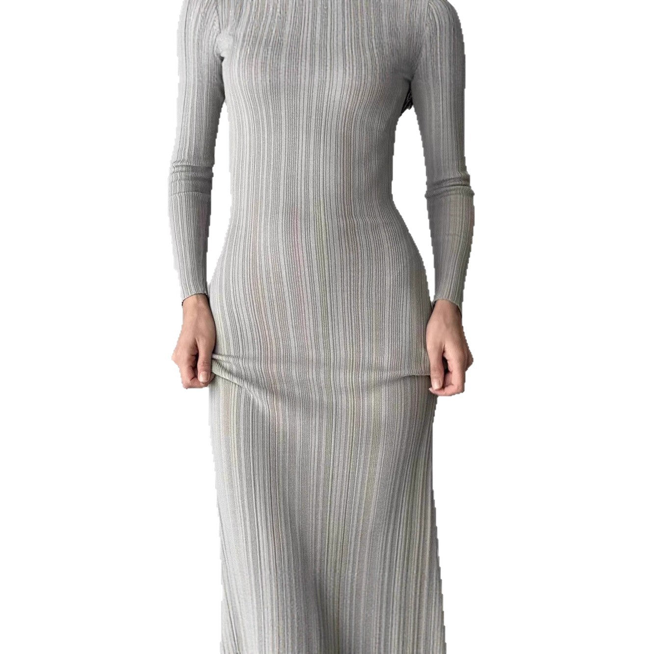 Damen Maxikleid Rippstrick Langärmelig Figurbetont Eveloria