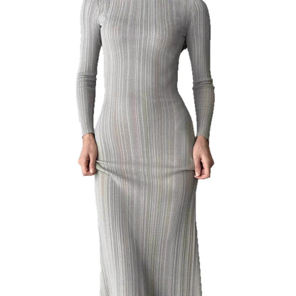 Damen Maxikleid Rippstrick Langärmelig Figurbetont Eveloria