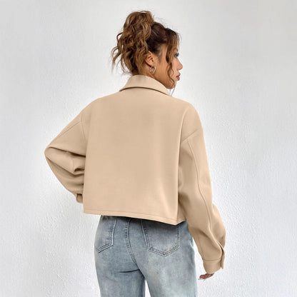 Damen Chino-Jacke Lässig Knopfdetails Praktische Taschen Beige