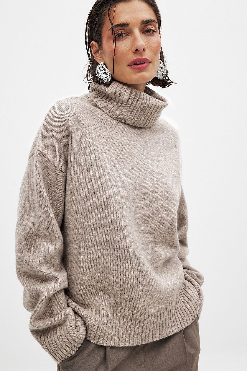 Damen Rollkragenpullover Feinstrick Beige