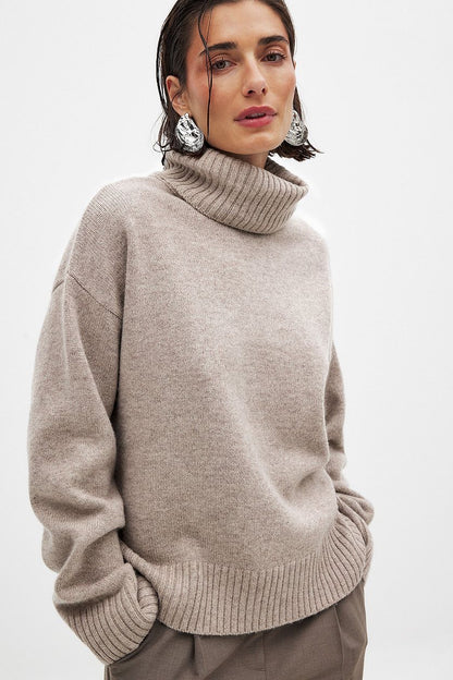 Damen Rollkragenpullover Feinstrick Beige