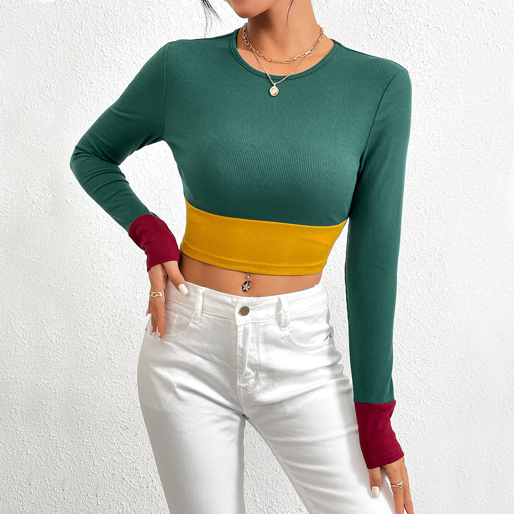 Damen Langarm Crop- Farbblockdesign Eveloria