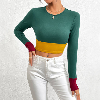 Damen Langarm Crop- Farbblockdesign Eveloria