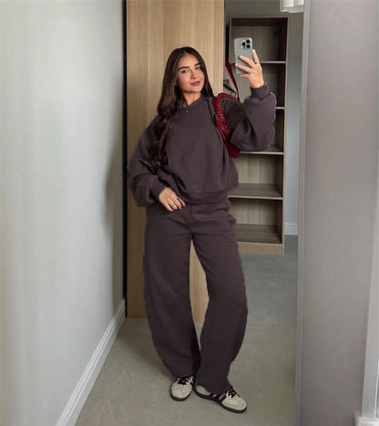 Damen Sweatshirt Set Cropped Jogginghosen Bequem Grau Eveloria