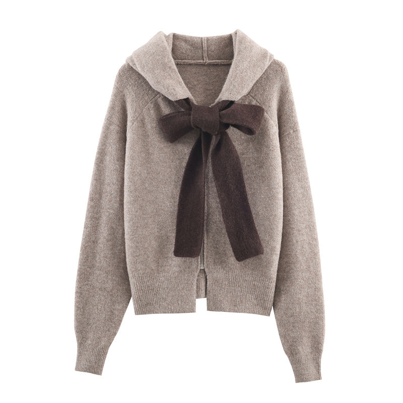 Damen Strickpullover mit Kapuze und Bindeband