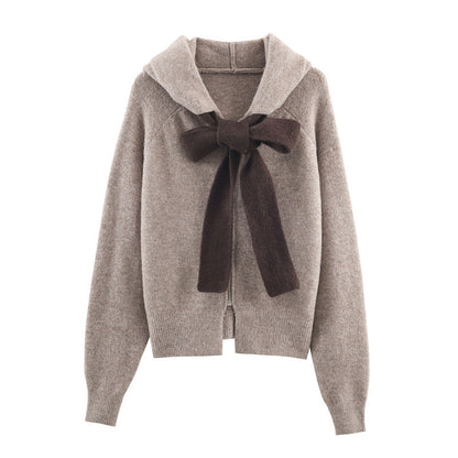Damen Strickpullover mit Kapuze und Bindeband