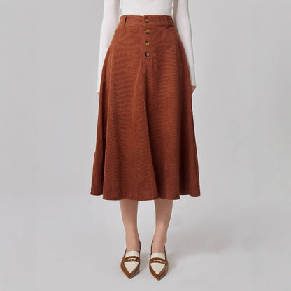 Damen A-Linie Midi-Rock mit Knöpfen Elegant Schwarz - Eveloria