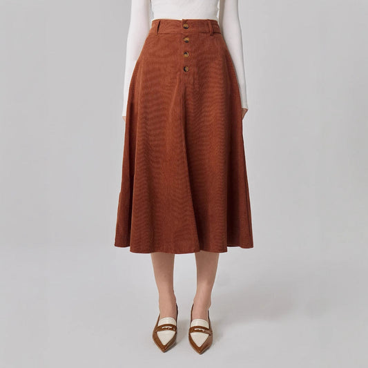 Damen A-Linie Midi-Rock mit Knöpfen Elegant Schwarz - Eveloria