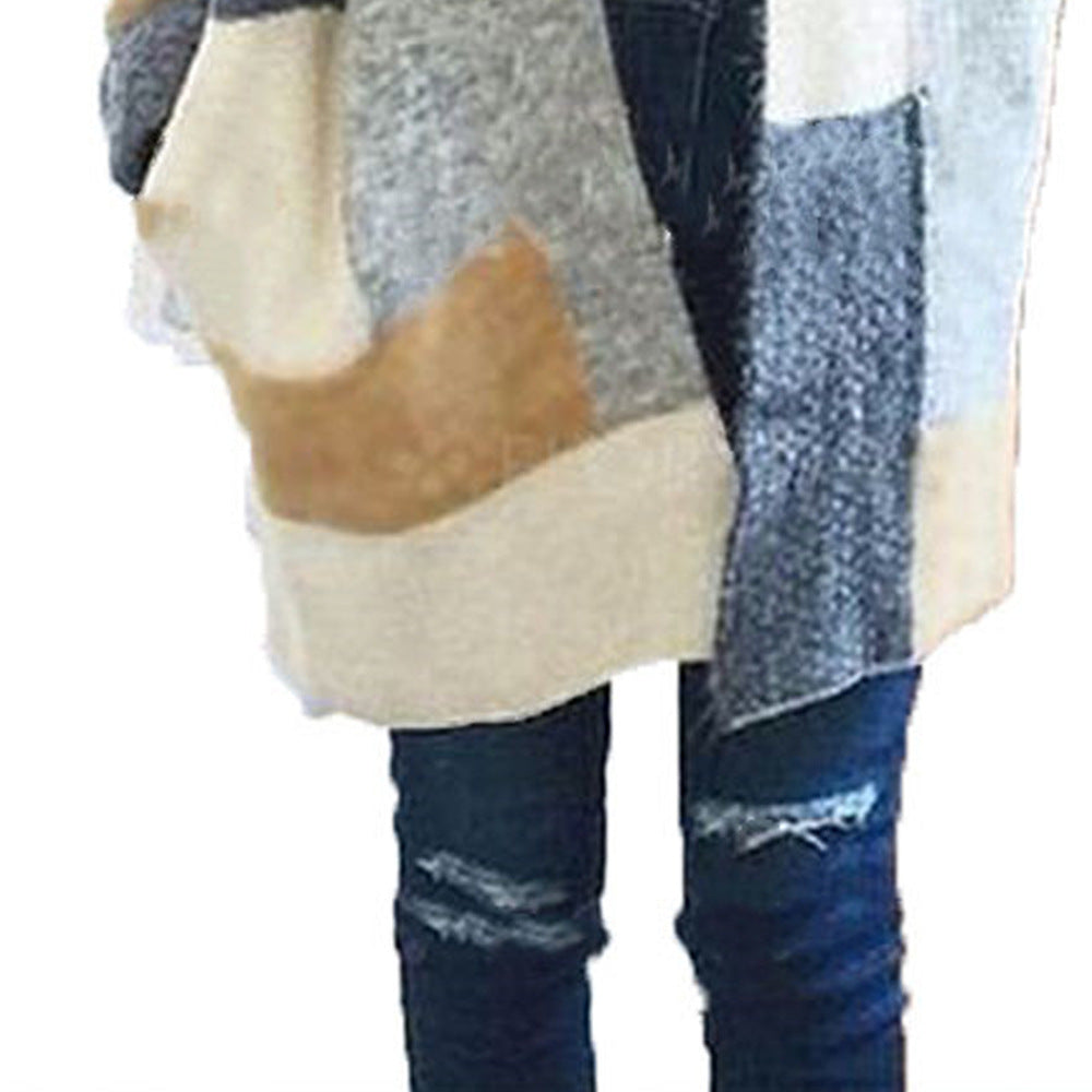Damen Strickcardigan Weich Modern Farbblöcke Beige