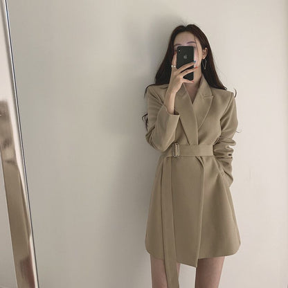 Damen Blazer-Kleid Tailliert Gürtel Schwarz Eveloria - Eveloria