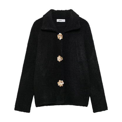 Damen Fleecejacke Kuschelig Elegante Knopfleiste Eveloria