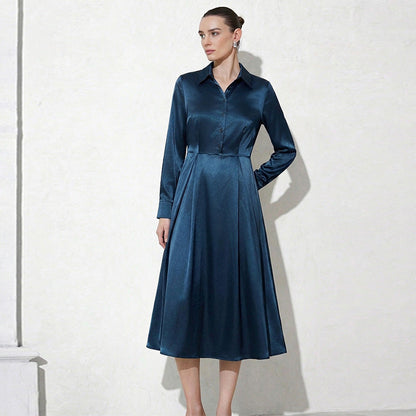 Damen Hemdblusenkleid Mittellänge Seide Glanz Eveloria