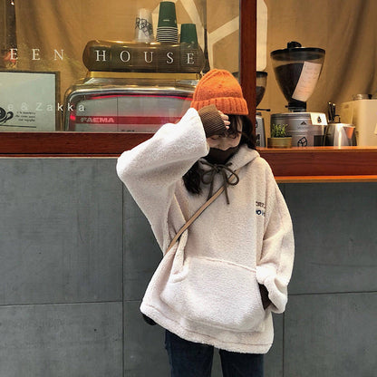 Damen Oversized Kapuzenpullover Kuschelfleece Vordertasche Elastisch