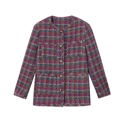Damen Tweedjacke Klassisch Braun mit Knöpfen