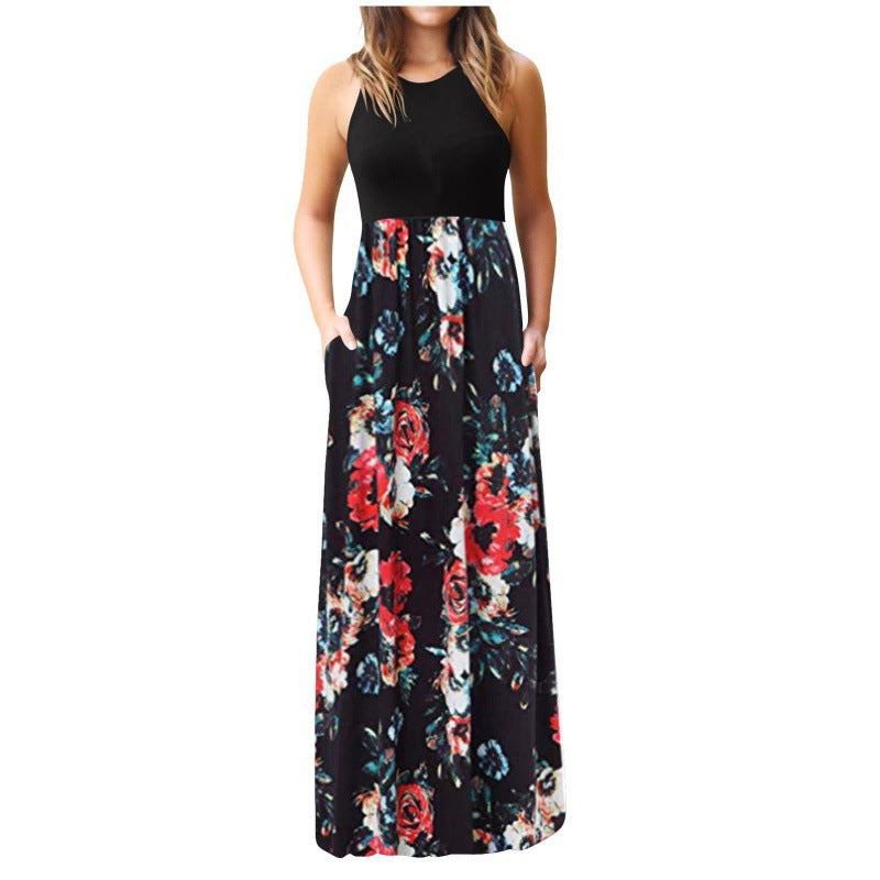Damen Maxikleid Floralmuster Mit Seitentaschen