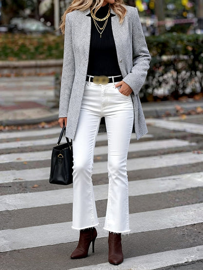 Damen Langblazer Strukturiert Elegant Eveloria