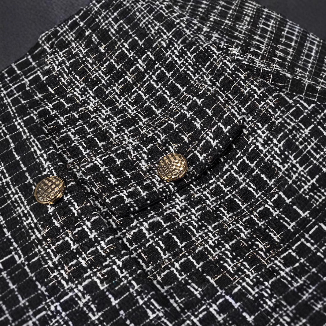 Damen Tweedjacke Goldknöpfe Braun Eveloria