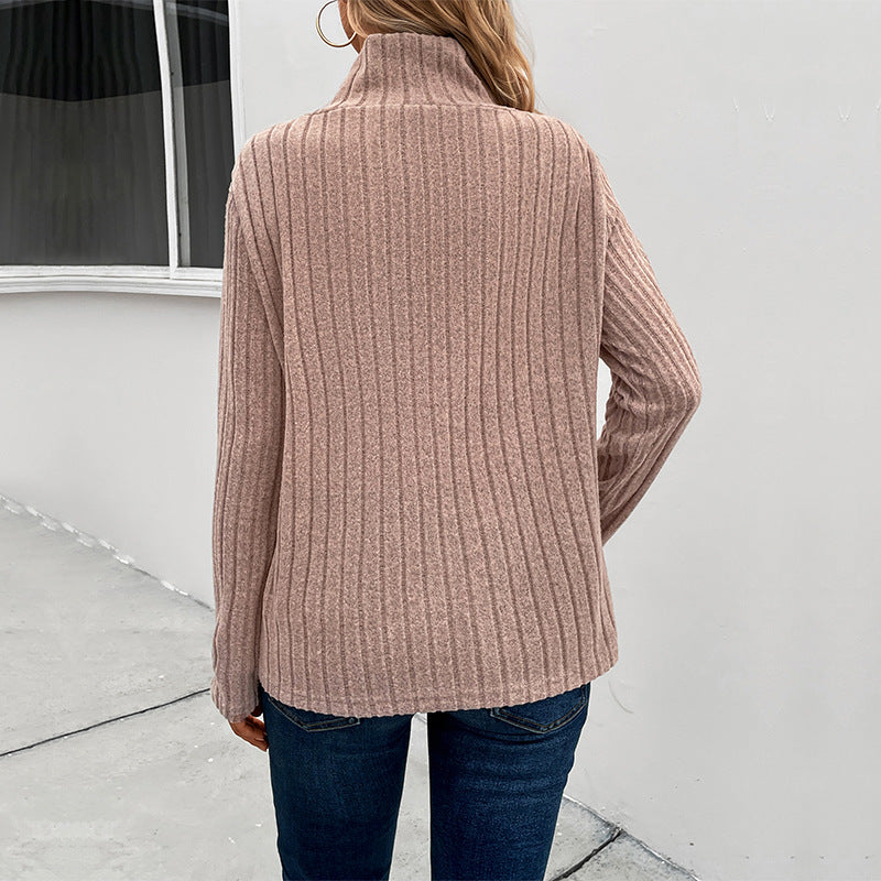 Damen Strickpullover Hochkragen Knopfdetails Eveloria