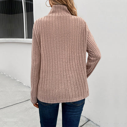 Damen Strickpullover Hochkragen Knopfdetails Eveloria