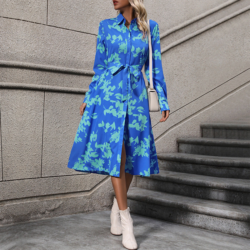Damen Blusenkleid Floral mit Gürtel Eveloria