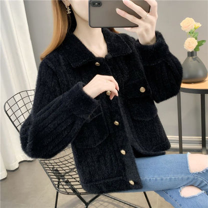 Damen Strickjacke Kuschelig mit Knöpfen und Taschen Grau