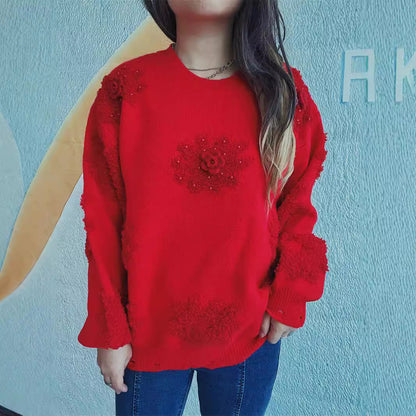 Damen Pullover Floral Strickdesign Rosa - Eveloria