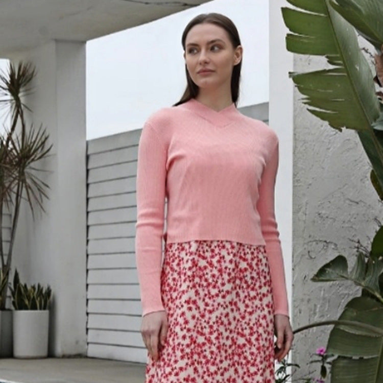 Damen Pullover-Kombi Maxirock Floralmuster