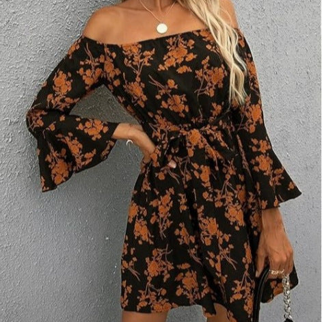 Damen Off-Shoulder Kleid Bunt Muster Eveloria