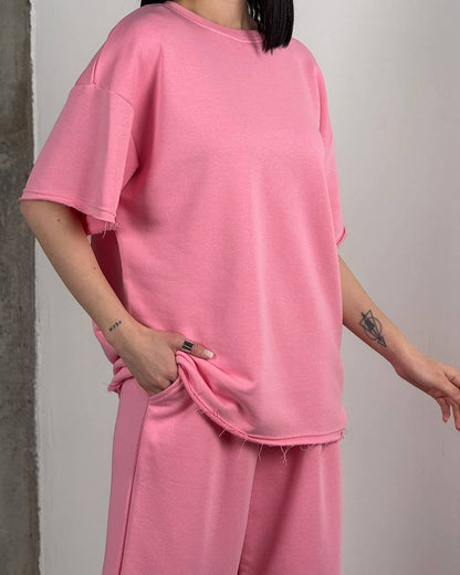 Damen Relaxed-Fit Oberteil und Hose Set mit Seitentaschen Beige