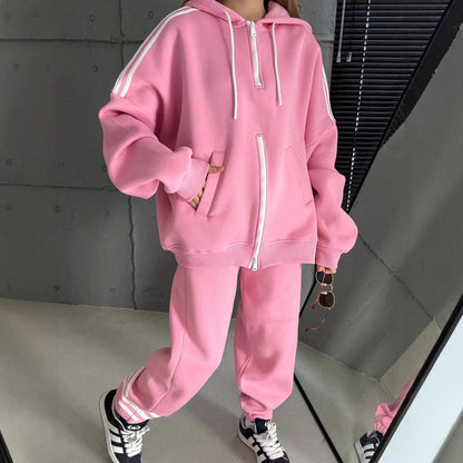Damen Hoodie Doppelter Reißverschluss Lässiger Schnitt Eveloria
