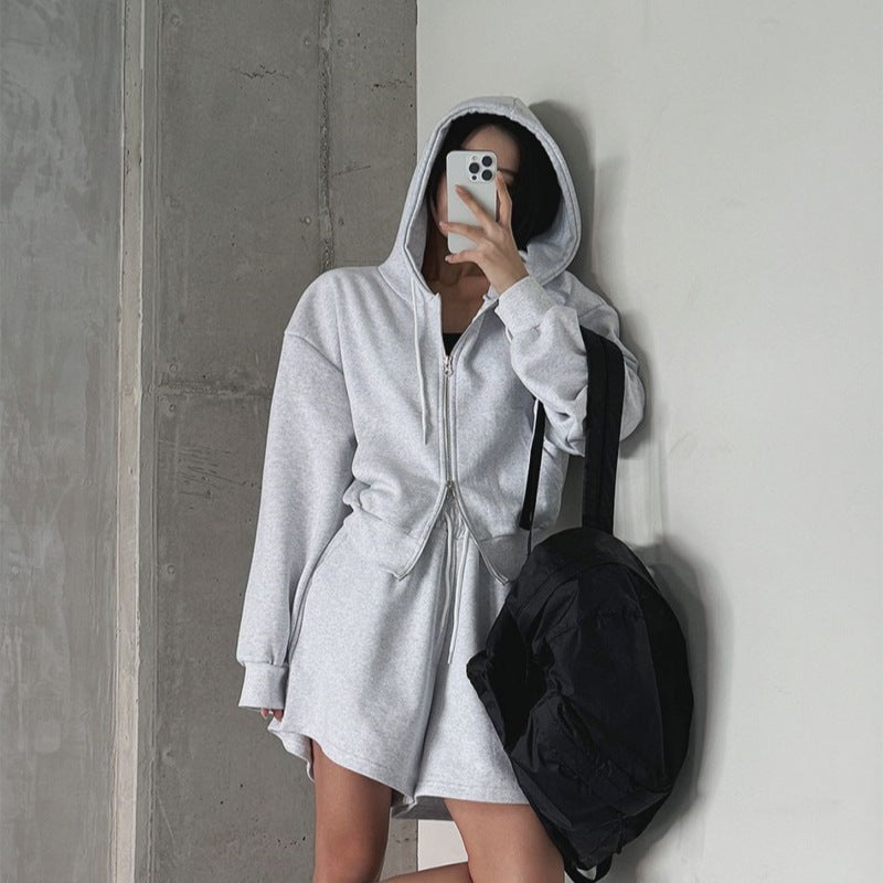 Damen Sportliches Loungewear-Set Kapuzenjacke Shorts Eveloria