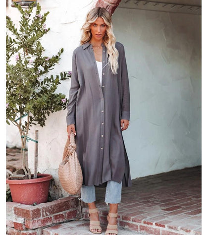 Eveloria Damen Hemdblusenkleid mit Knöpfen und Schlitz