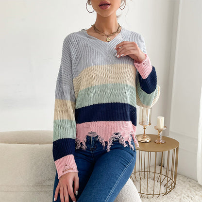 Damen Strickpullover Lässig Französischer Saum
