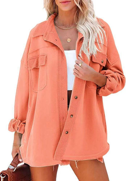 Damen Oversized-Hemdjacke aus Baumwolle mit Taschen und modernem