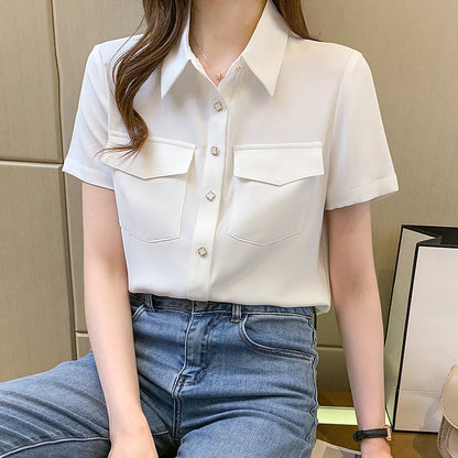 Damen Bluse mit Schulterklappen und Taschen Eveloria