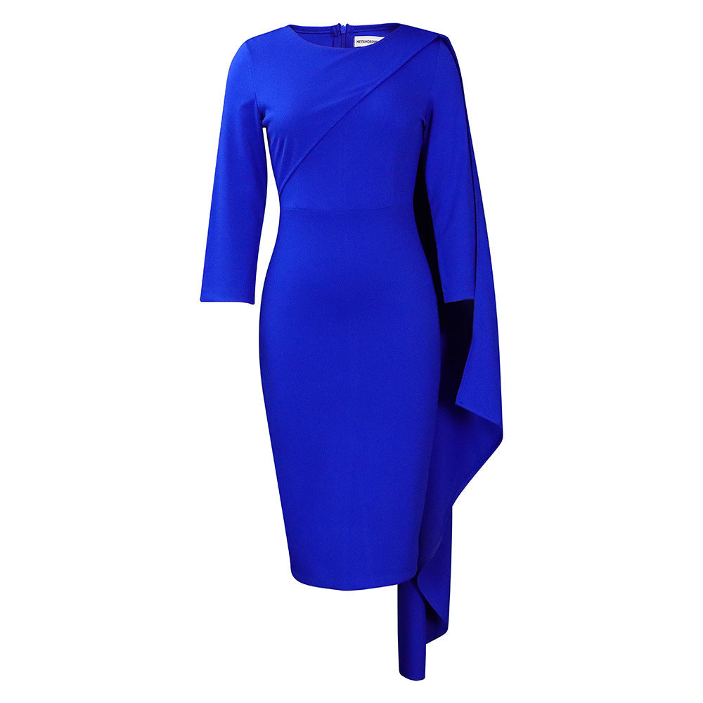Damen Midikleid Asymmetrisch Langarm Cape-Design Eveloria