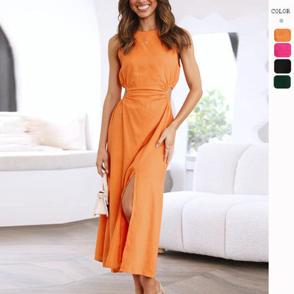 Damen Midikleid Hohem Beinschlitz Raffungselement Eveloria Schwarz - Eveloria