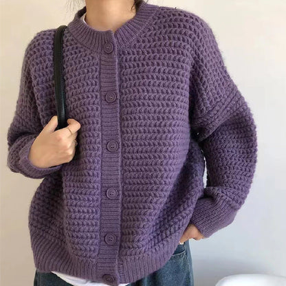Damen Grobstrickjacke Lässiger Schnitt Dekorative Knöpfe Eveloria