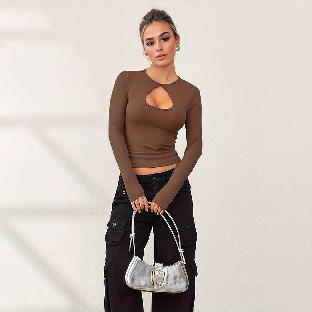 Damen Langarmshirt Herz-Ausschnitt Figurbetont Schwarz Eveloria - Eveloria